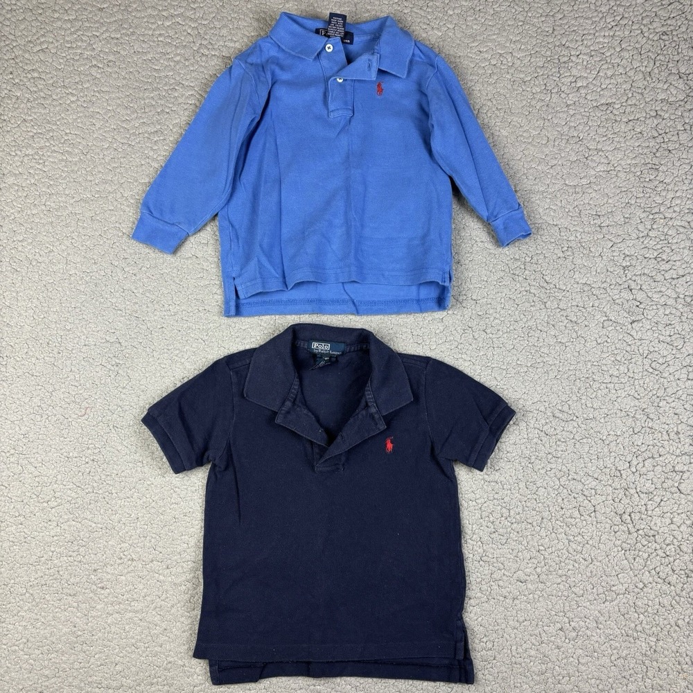Ralph Lauren Polo Shirt Bundle 2T Long and Short Sleeves Blue‎ *missing Button